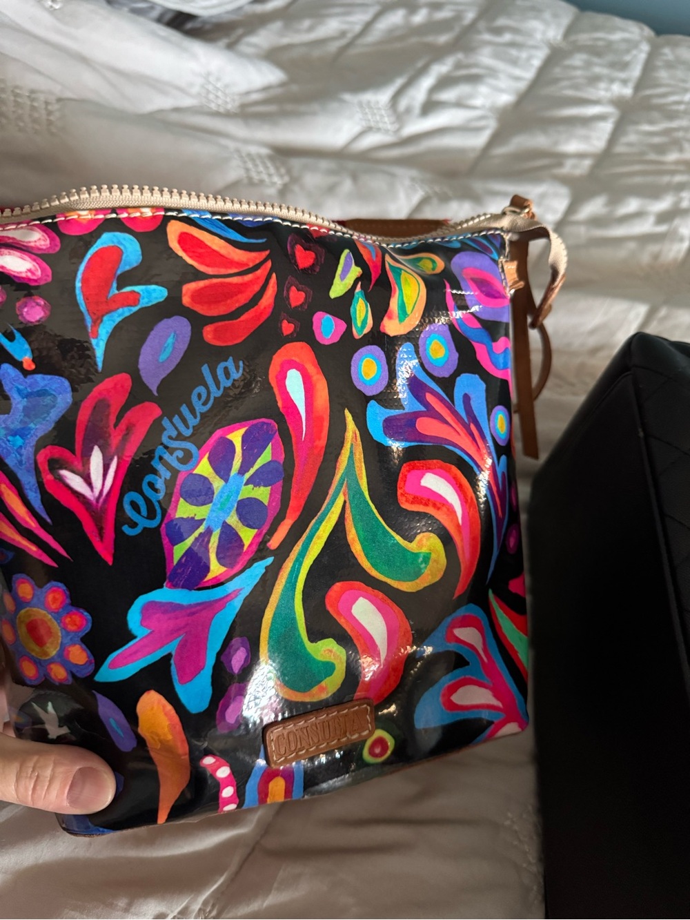 Consuela Black Multicolor Floral Patent Cosmetic Pouch